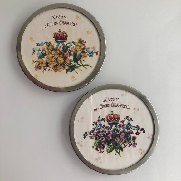 NWOT-PAIR Floral+Crown French Soap Label Coasters - Picture 1 of 5
